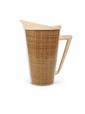 Raffiaware Pitcher Thermo-temp | Vintage Mid Century MCM Kitchy Pitcher Beige Pl